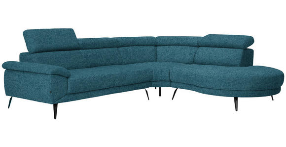 ECKSOFA Petrol Velours - Petrol/Schwarz, Design, Textil/Metall (299/264cm) - Novel