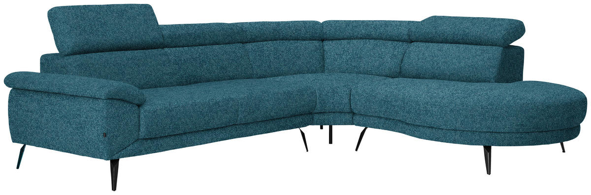ECKSOFA Petrol Velours  - Petrol/Schwarz, Design, Textil/Metall (299/264cm) - Novel