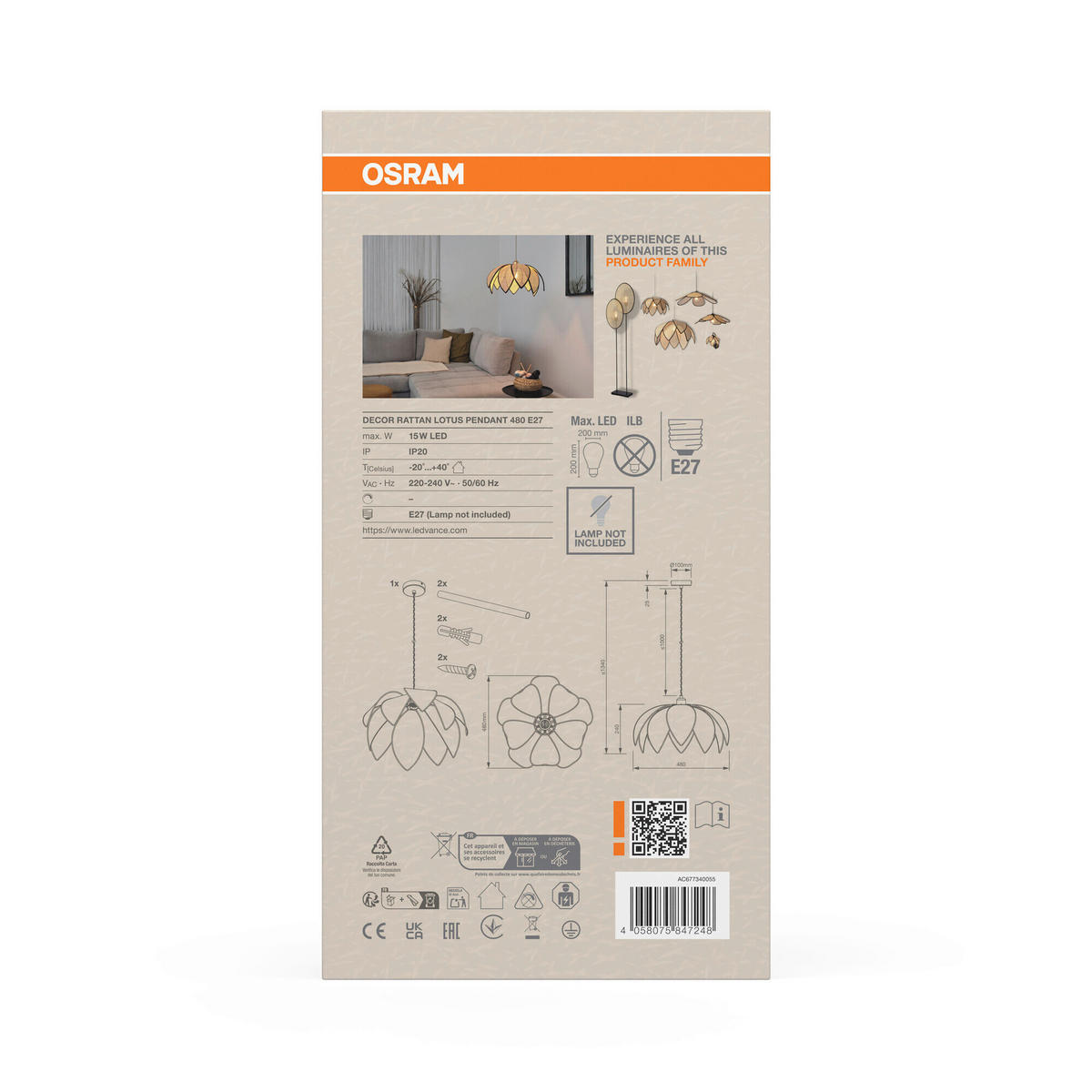 HÄNGELEUCHTE 48/134 cm  - Beige, Basics, Holz/Metall (48/134cm) - Osram