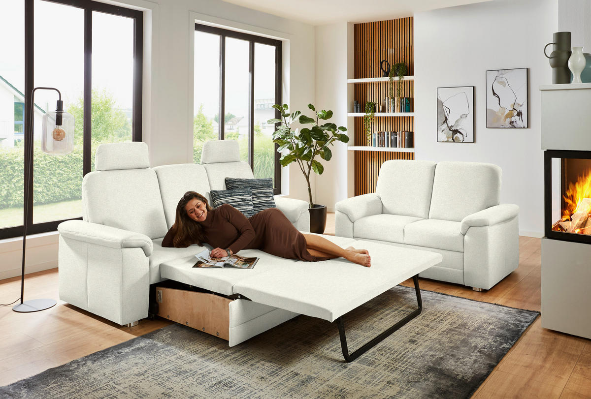 SITZGARNITUR Chenille Creme  - Creme/Alufarben, Konventionell, Textil/Metall (208/156/96/89cm) - Beldomo Comfort