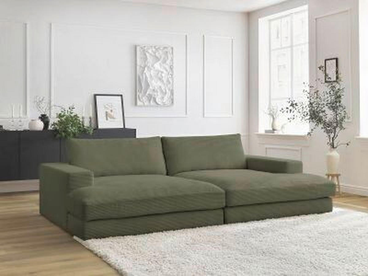BIGSOFA LEONARD Cord Hellgrün  - Schwarz/Hellgrün, MODERN, Kunststoff/Textil (234/77/159cm)