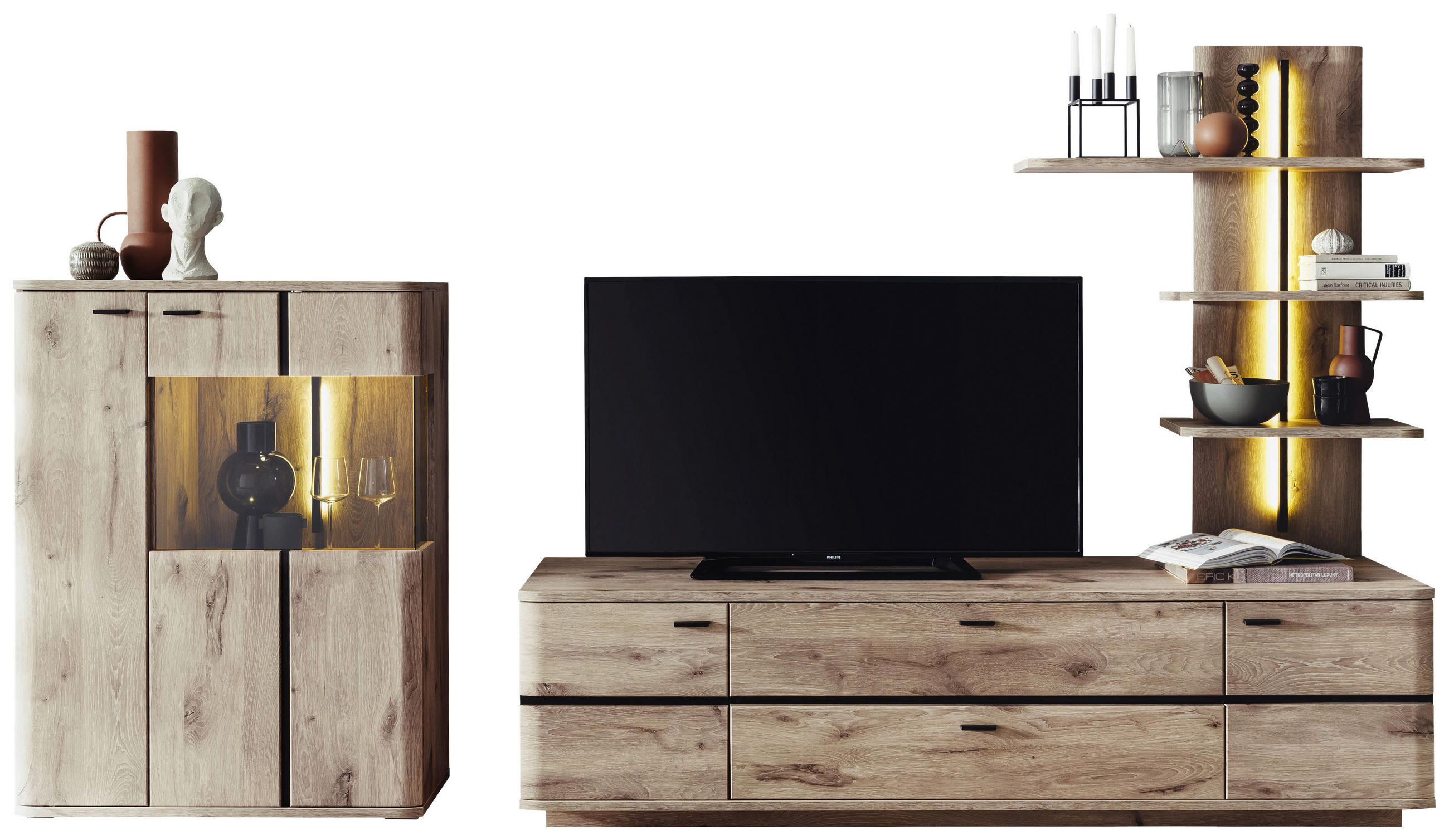 WOHNWAND  in Anthrazit, Eichefarben  300/181/50 cm  - Eichefarben/Anthrazit, KONVENTIONELL, Glas/Holzwerkstoff (300/181/50cm) - Cantus