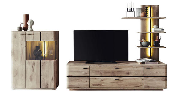 WOHNWAND  in Anthrazit, Eichefarben  300/181/50 cm  - Eichefarben/Anthrazit, KONVENTIONELL, Glas/Holzwerkstoff (300/181/50cm) - Cantus