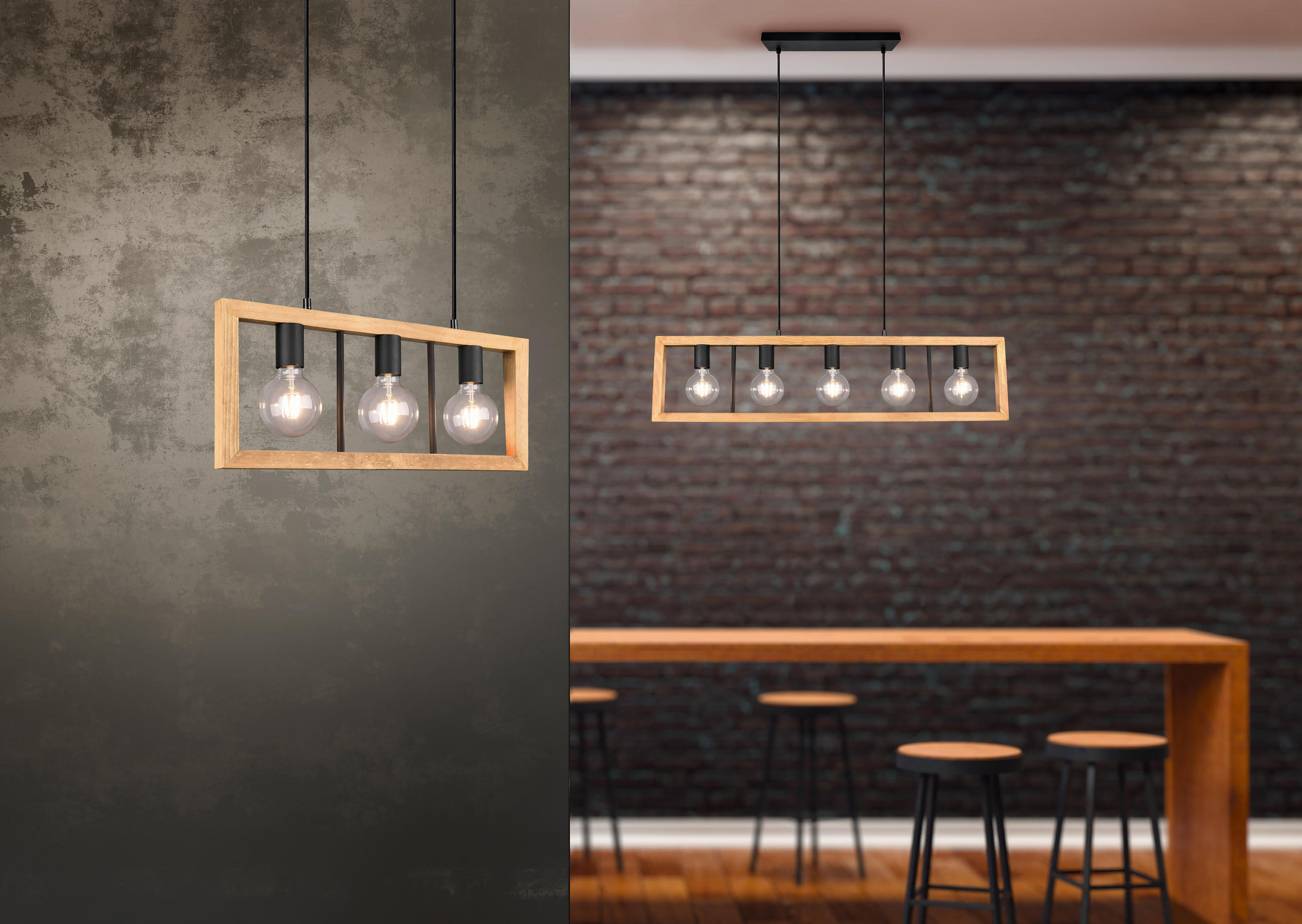 Thumbnail - Trio Leuchten Pendelleuchte Agra, Schwarz, Braun, Holz, Metall, 60x150x8.5 cm, Lampen & Leuchten, Innenbeleuchtung, Häng...