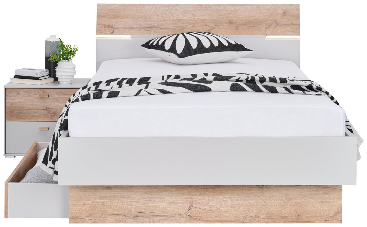 BETT 120/200 cm  in Eichefarben, Sandfarben   - Sandfarben/Eichefarben, Modern, Holzwerkstoff (120/200cm) - Hom`in