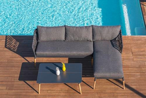 LOUNGESOFA  - Grau/Teakfarben, Design, Holz/Textil (242/164,5cm) - Ambia Garden