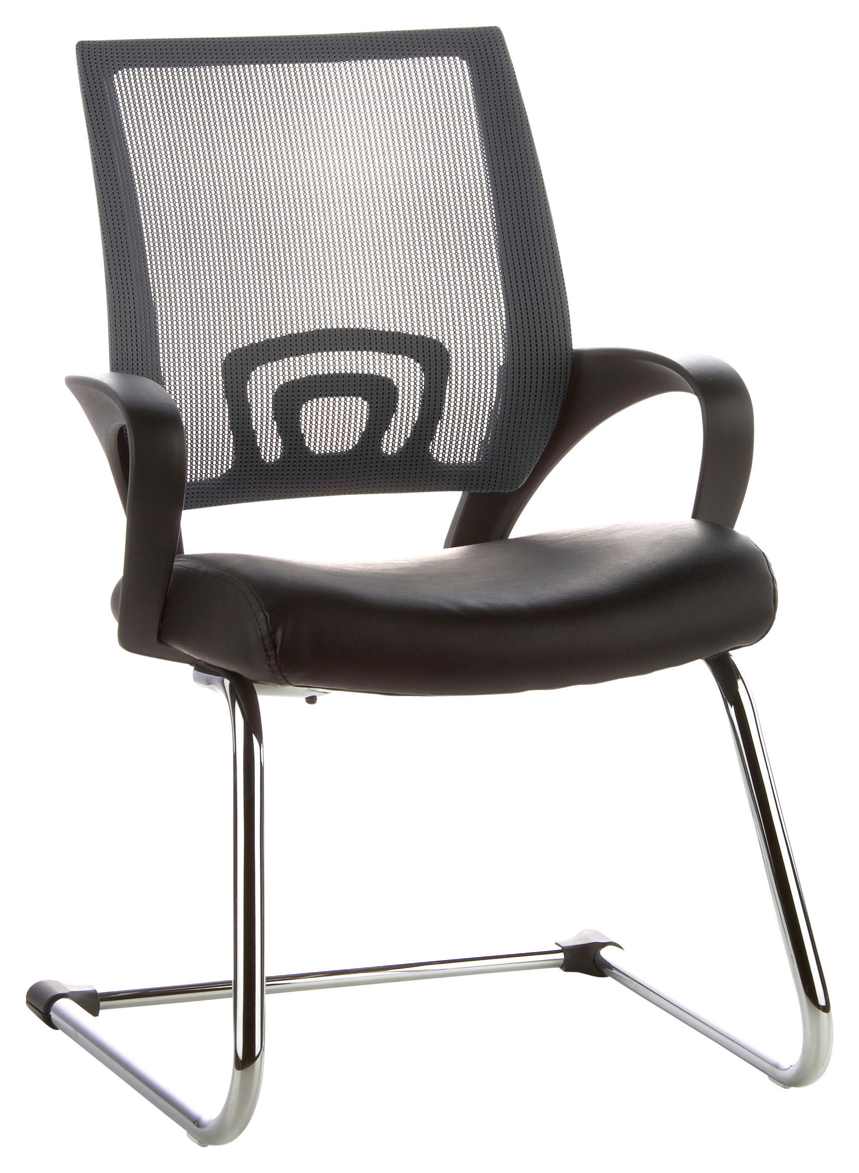 BESUCHERSTUHL  in Lederlook, Netzbespannung Grau, Schwarz  - Silberfarben/Schwarz, Basics, Kunststoff/Textil (57/98/52cm) - MID.YOU