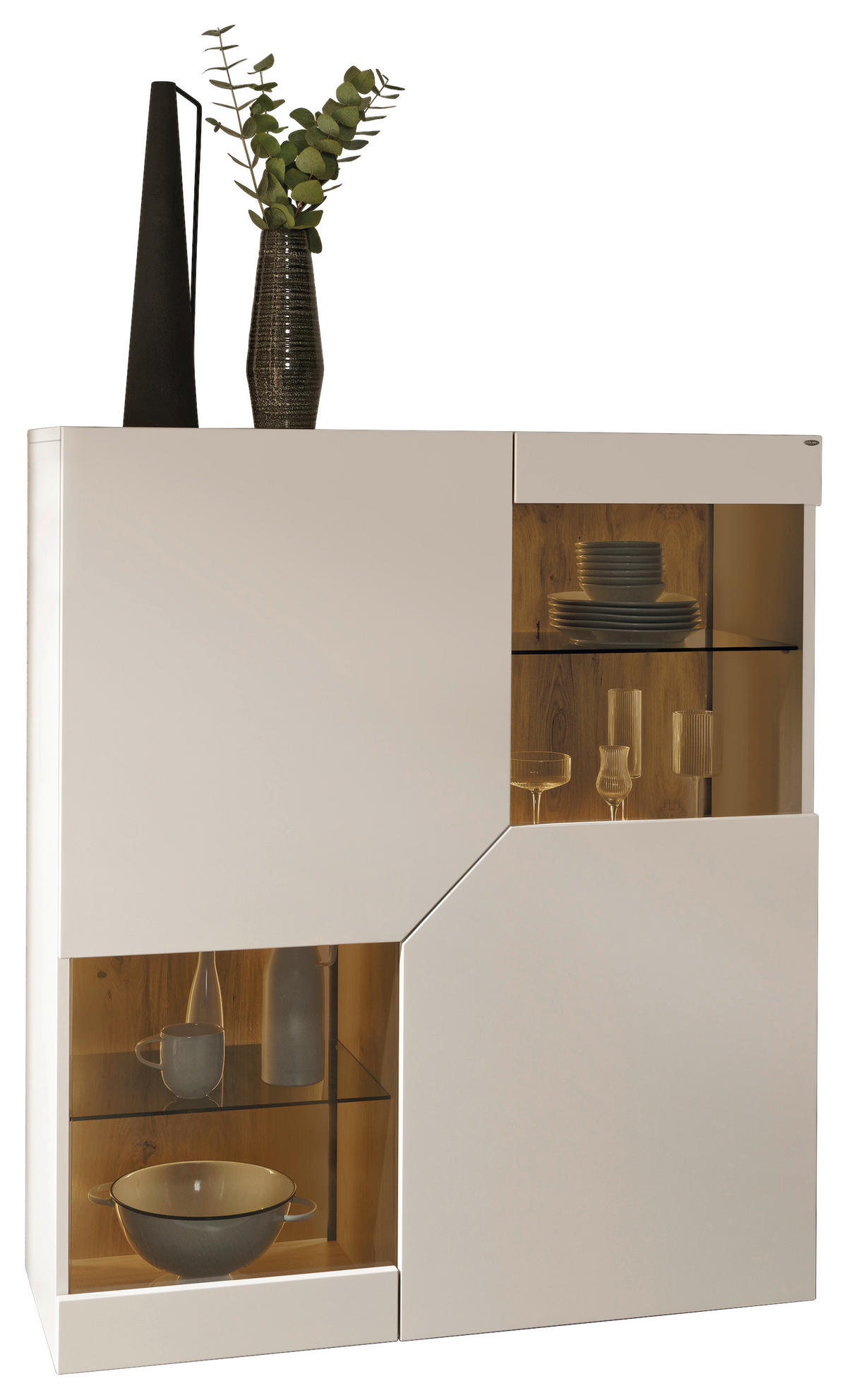 HIGHBOARD Taupe, Wildeiche  112/130/43 cm  - Taupe/Wildeiche, Design, Glas/Holz (112/130/43cm) - Voglauer