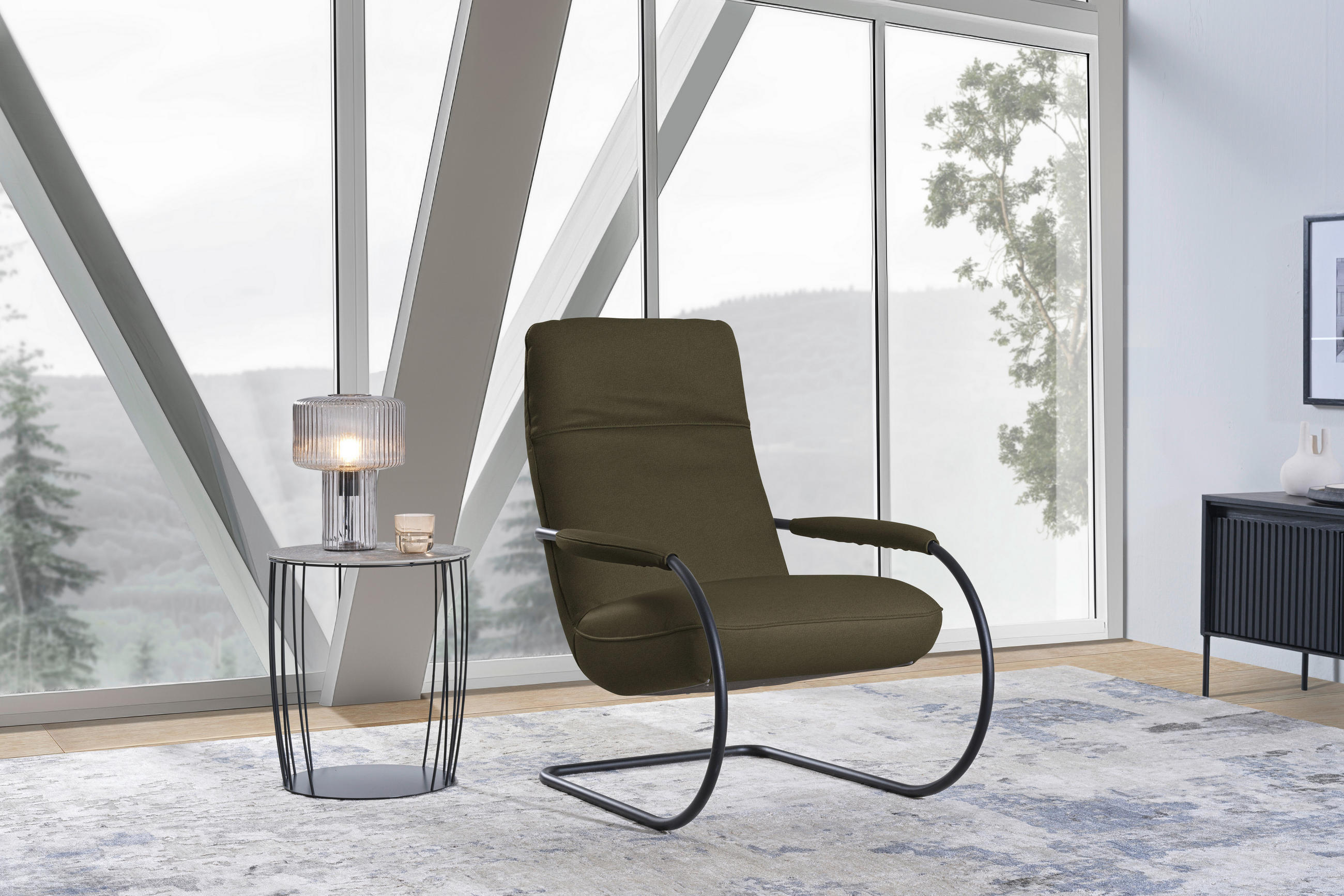 SESSEL in Echtleder Olivgrün  - Schwarz/Olivgrün, Design, Leder/Metall (80/104/99cm) - Koinor