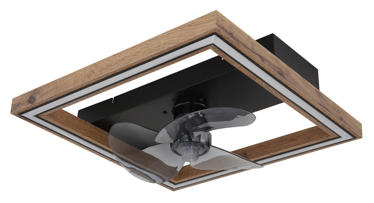 STROPNÍ VENTILÁTOR, 44/44/13,5 cm - tmavě hnědá/černá, Natur, kov/kompozitní dřevo (44/44/13,5cm) - Globo