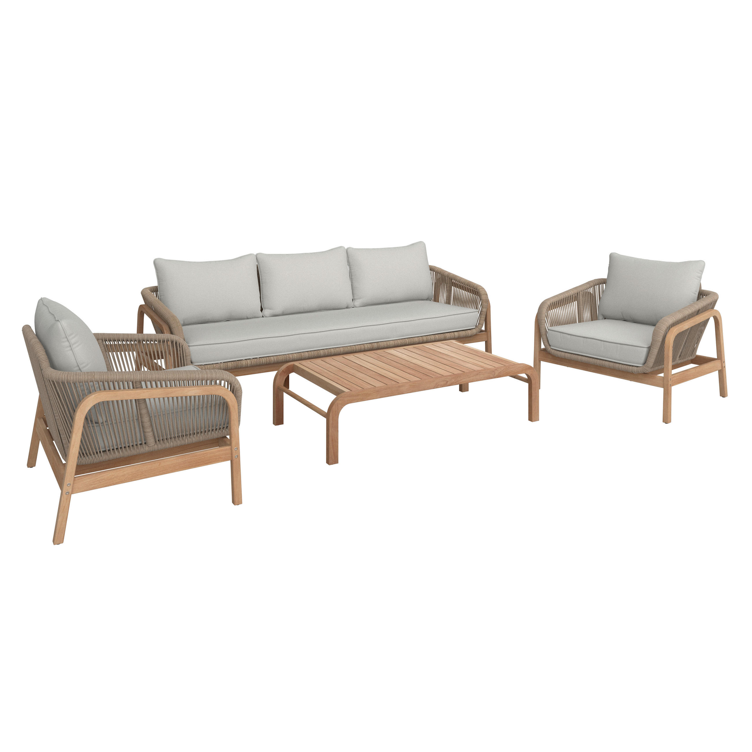 GARTENSET Textilgeflecht, Webstoff Teakholz vollmassiv Aluminium  - Beige/Teakfarben, Natur, Holz/Kunststoff - Amatio