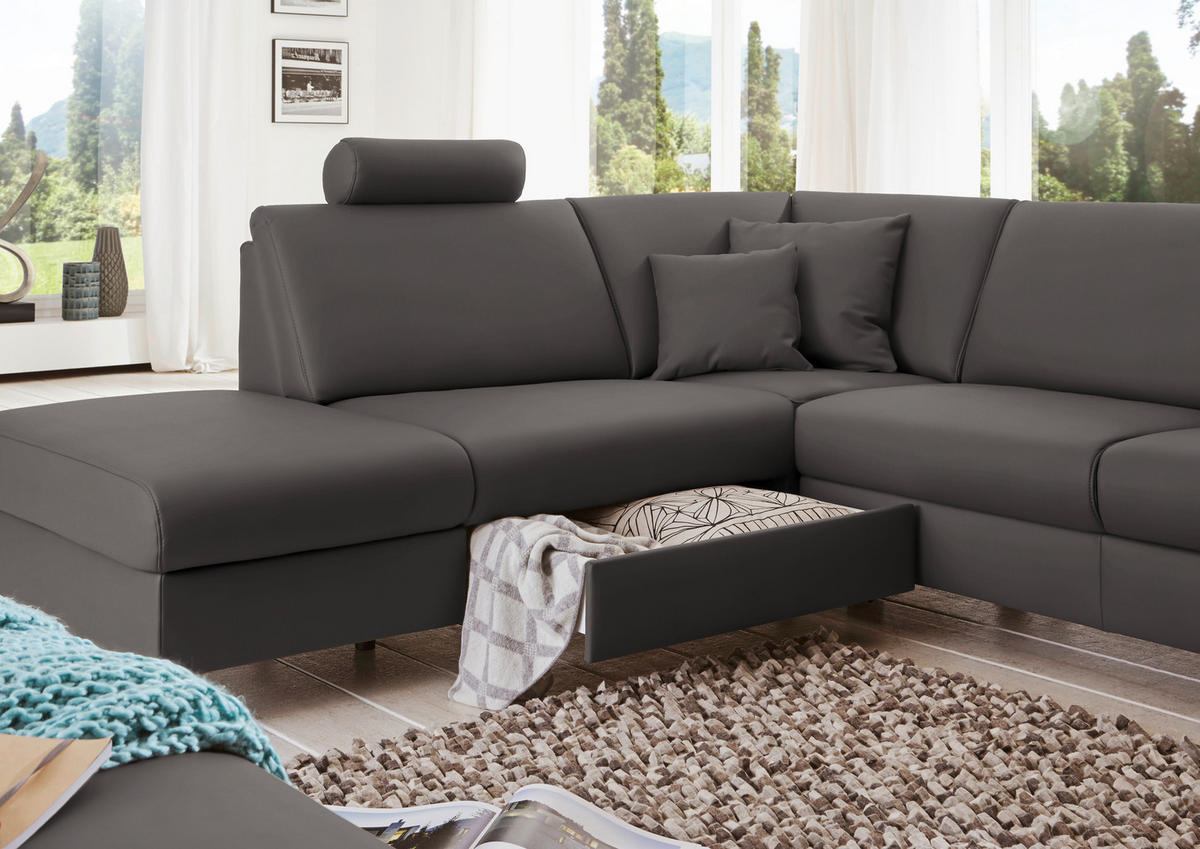 WOHNLANDSCHAFT in Echtleder Grau  - Alufarben/Grau, Design, Leder/Metall (233/339/165cm) - Beldomo Premium