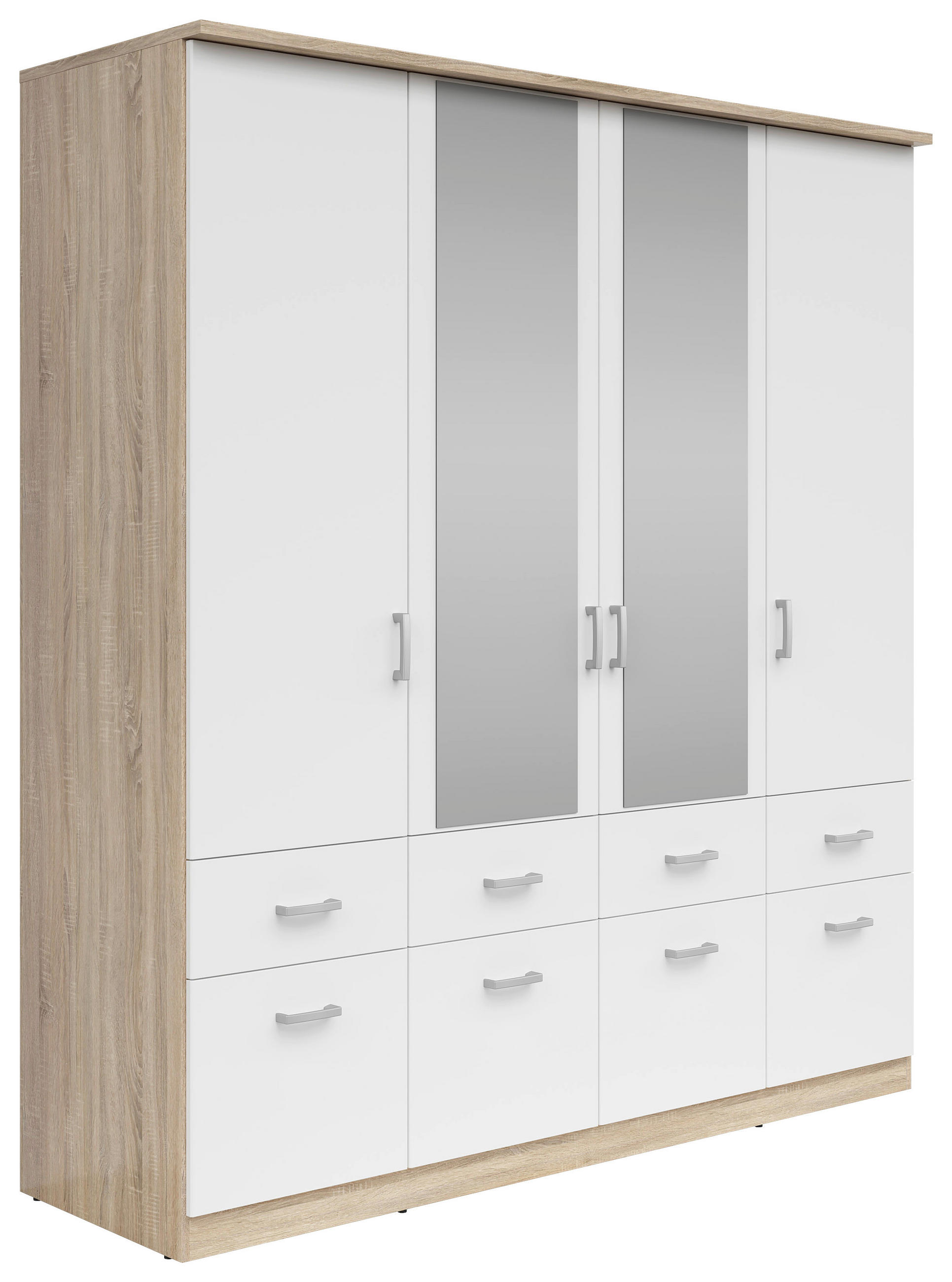 SKRIŇA SO ZRKADLOM, biela, dub sonoma, 181/199/58 cm - biela/strieborná, Konventionell, kompozitné drevo/plast (181/199/58cm) - Boxxx
