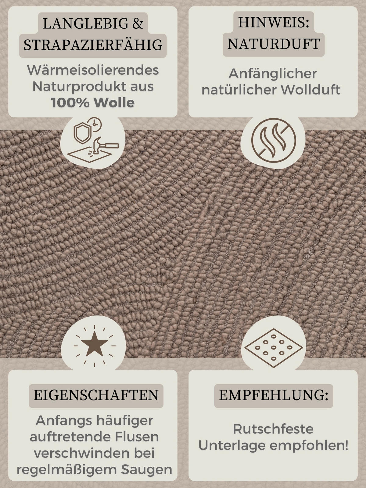 WOLLTEPPICH 200 cm Eleni Taupe  - Taupe, Basics, Textil (200cm)