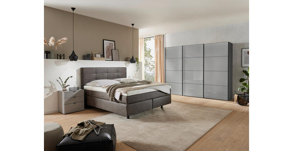BOXSPRINGBETT 180/200 cm,  in Schlammfarben, Matratze, gepolstertes Kopfteil, Topper, H2 + H3 = mittel + fest  - Chromfarben/Schlammfarben, KONVENTIONELL, Kunststoff/Textil (180/200cm) - Voleo