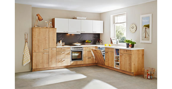 EINBAUKÜCHE   - Eichefarben/Weiß, Design, Holzwerkstoff - Dieter Knoll