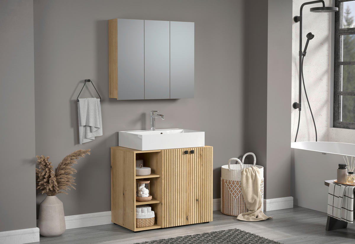 BADEZIMMER 2-teilig  in  - Eichefarben/Schwarz, Trend, Glas/Holzwerkstoff (90/186/53cm) - MID.YOU