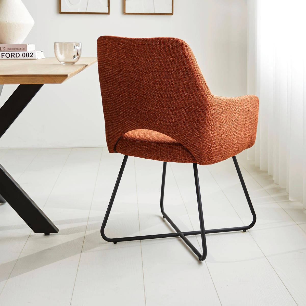 ŽIDLE S PODRUČKAMI, tkaná látka, oranžová - oranžová/černá, Moderní, kov/textil (60/88/63,5cm) - MID.YOU