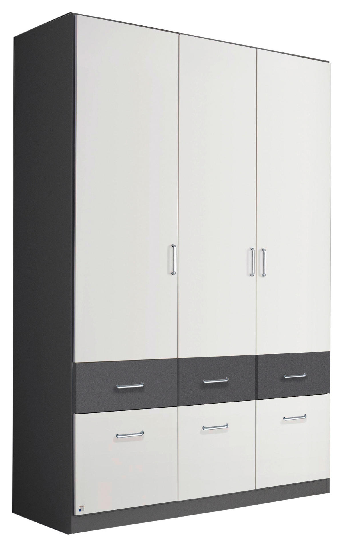 KLEIDERSCHRANK 136/197/54 cm,  in Grau, Weiß, 3-türig  - Alufarben/Weiß, KONVENTIONELL, Holzwerkstoff/Kunststoff (136/197/54cm) - Rauch Möbel