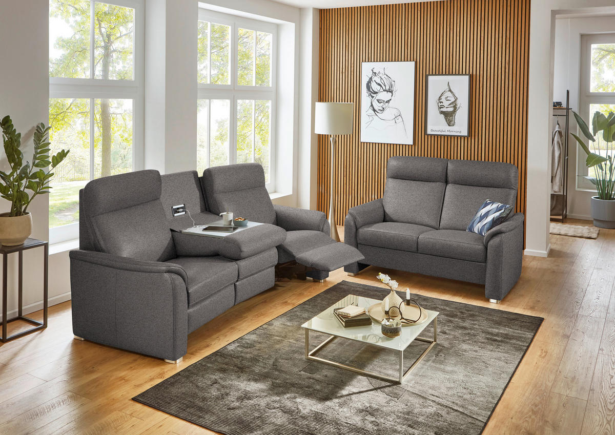 TRAPEZSOFA  in Flachgewebe Dunkelbraun  - Dunkelbraun/Alufarben, KONVENTIONELL, Textil/Metall (218/107/103cm) - Beldomo Comfort