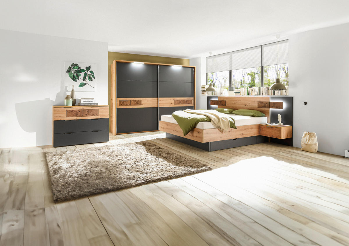 ZOSTAVA S POSTEĽOU, 180/200 cm, dub artisan - dub artisan, Design, kompozitné drevo (180/200cm) - Carryhome