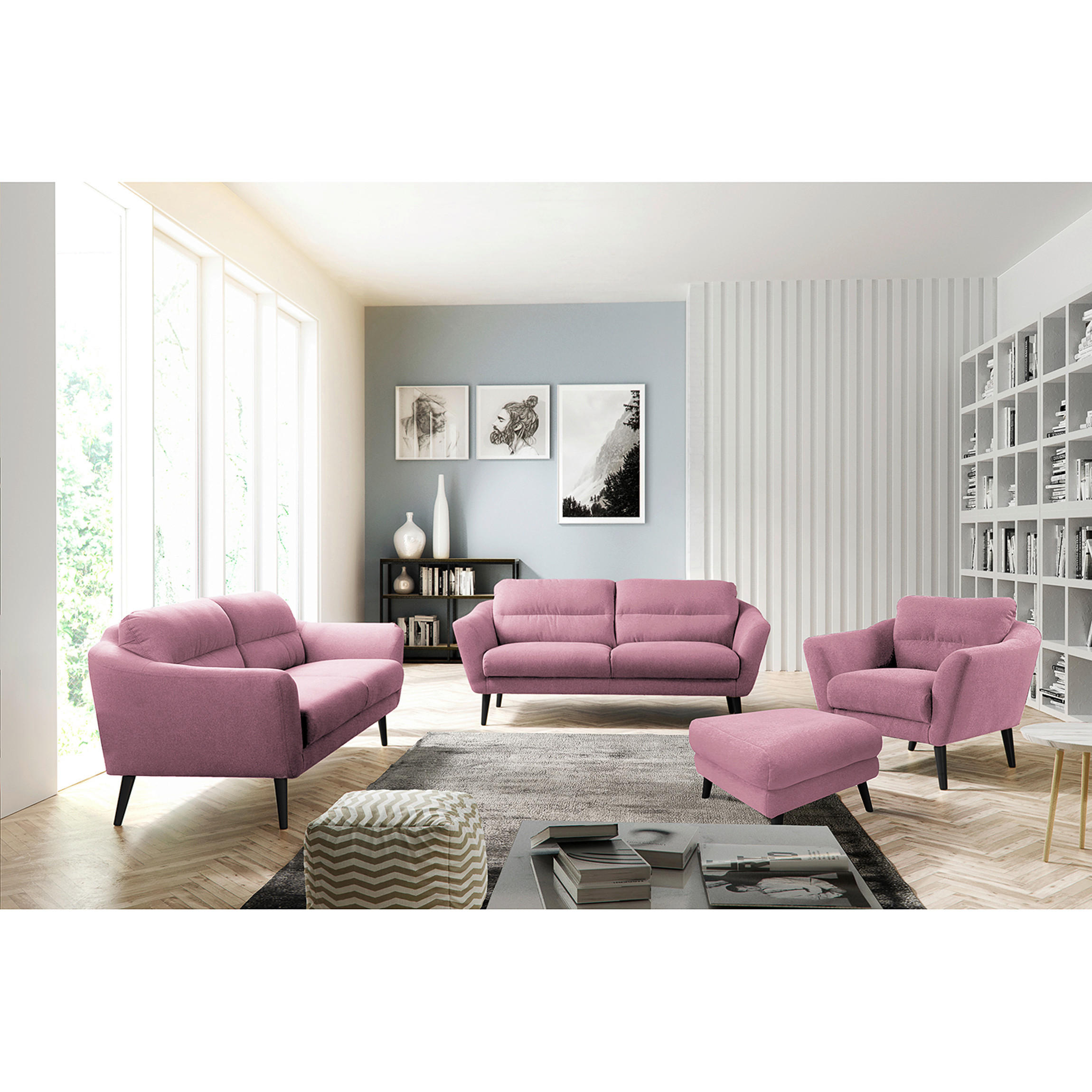 HOCKER in Textil Rosa  - Schwarz/Rosa, Design, Holz/Textil (61/49/65cm) - Livetastic