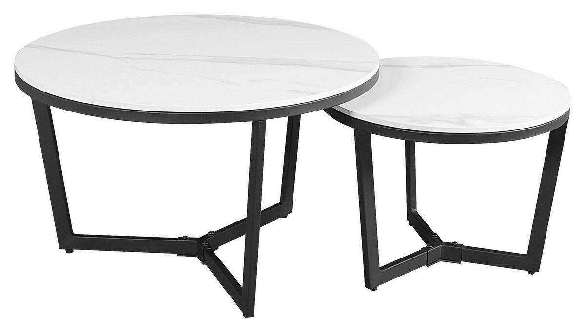 COUCHTISCH 68,5/68,5/43 cm rund Weiß  - Schwarz/Weiß, KONVENTIONELL, Stein/Metall (68,5/68,5/43cm) - MID.YOU