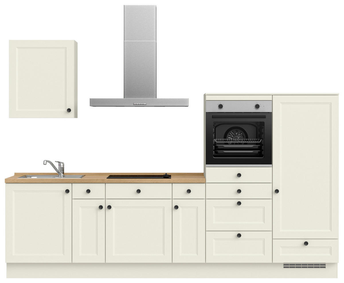 KÜCHENBLOCK Cascada 300 cm  in Weiß, Eichefarben  - Eichefarben/Schwarz, MODERN, Holzwerkstoff/Metall (300cm) - Nobilia