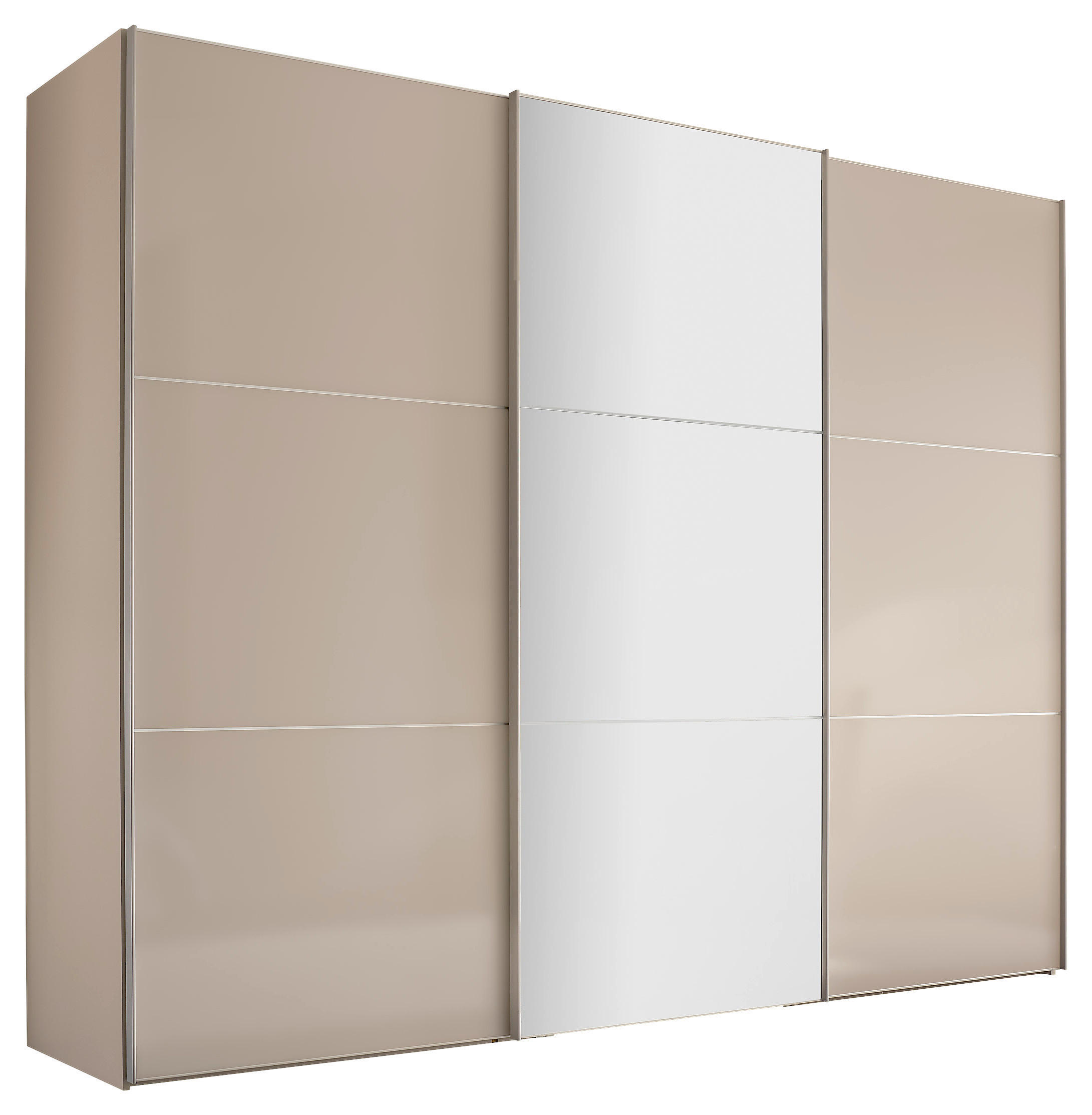 SCHWEBETÜRENSCHRANK 249/222/68 cm,  in Alufarben, Sandfarben, 3 Tür(en)  - Sandfarben/Alufarben, KONVENTIONELL, Glas/Holzwerkstoff (249/222/68cm) - Moderano
