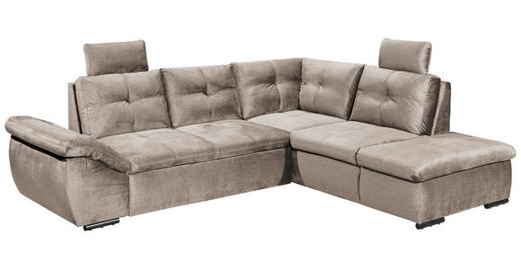 ECKSOFA  in Mikrovelours Creme  - Creme/Schwarz, KONVENTIONELL, Kunststoff/Textil (265/217cm) - Carryhome