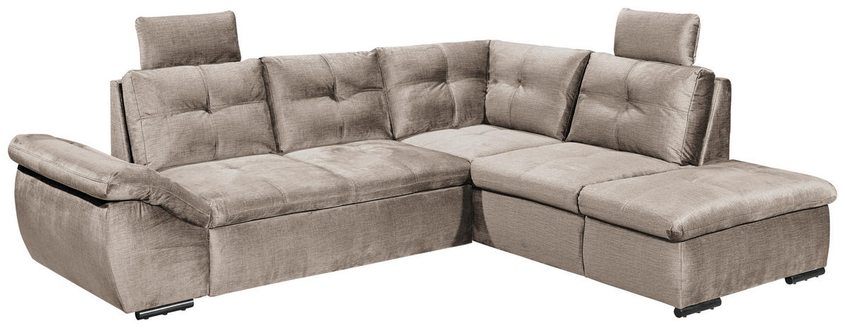 ECKSOFA in Mikrovelours Creme  - Creme/Schwarz, Konventionell, Kunststoff/Textil (265/217cm) - Carryhome