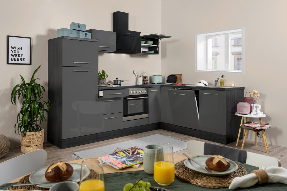 ECKKÜCHE 260/200 cm  in Grau  - Eichefarben/Alufarben, Konventionell, Holzwerkstoff/Metall (260/200cm) - Respekta