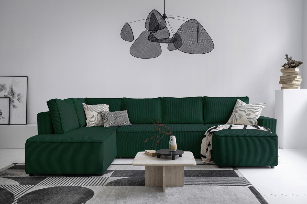 SJEDEĆA GARNITURA tekstil  tamno zelena   - tamno zelena/crna, Design, tekstil/plastika (194/322/156cm) - MID.YOU