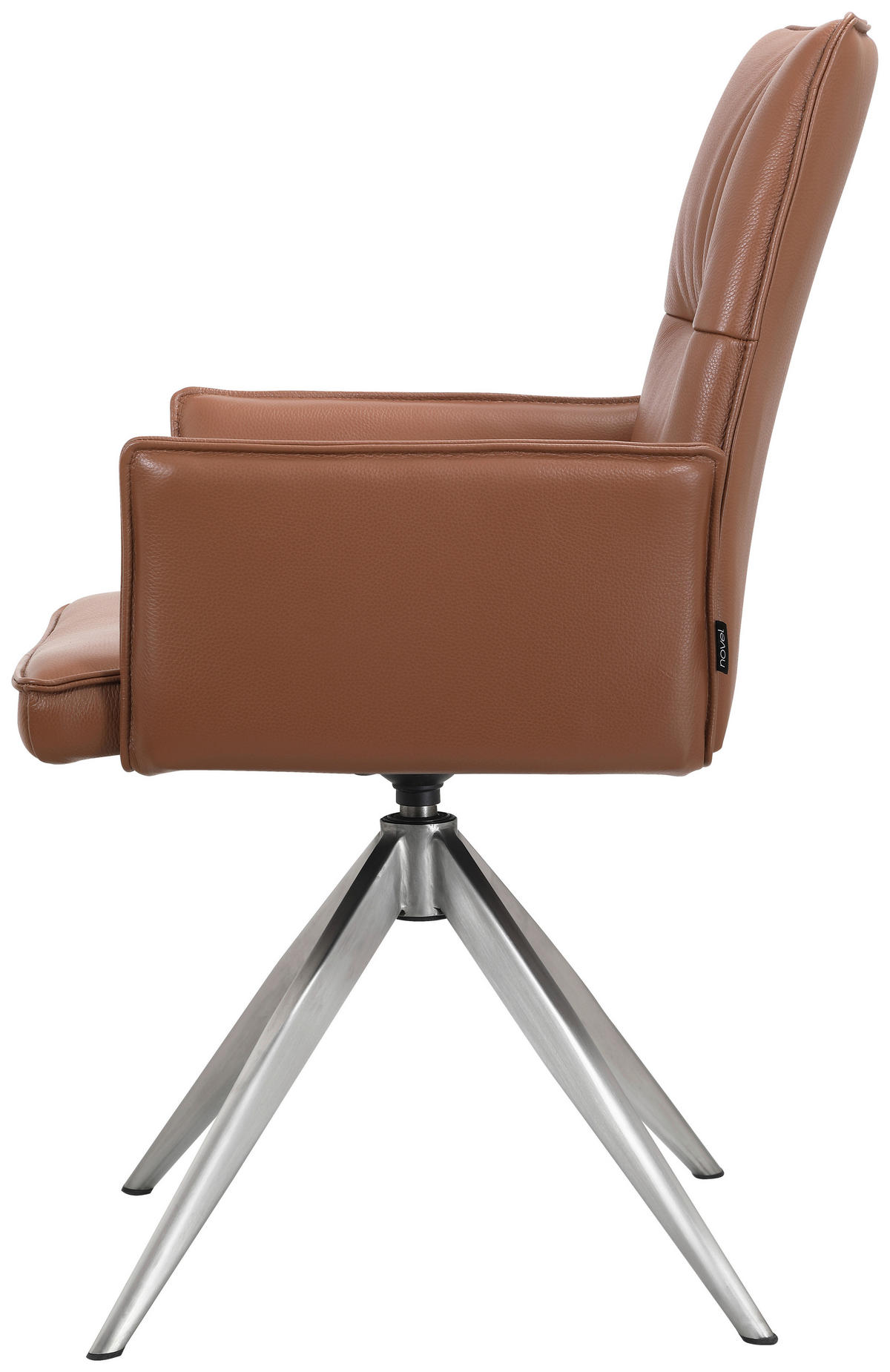ARMLEHNSTUHL  in Edelstahl Echtleder pigmentiert  - Edelstahlfarben/Cognac, Design, Leder/Metall (57/92/63,5cm) - Novel