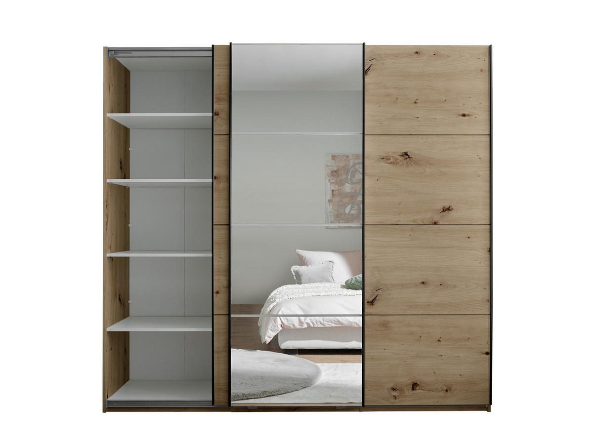 Dulap Cu Uși Culisante, 215/204/63 cm, stejar Artisan - alb/cașmir, Basics, sticlă/metal (215/204/63cm) - Carryhome