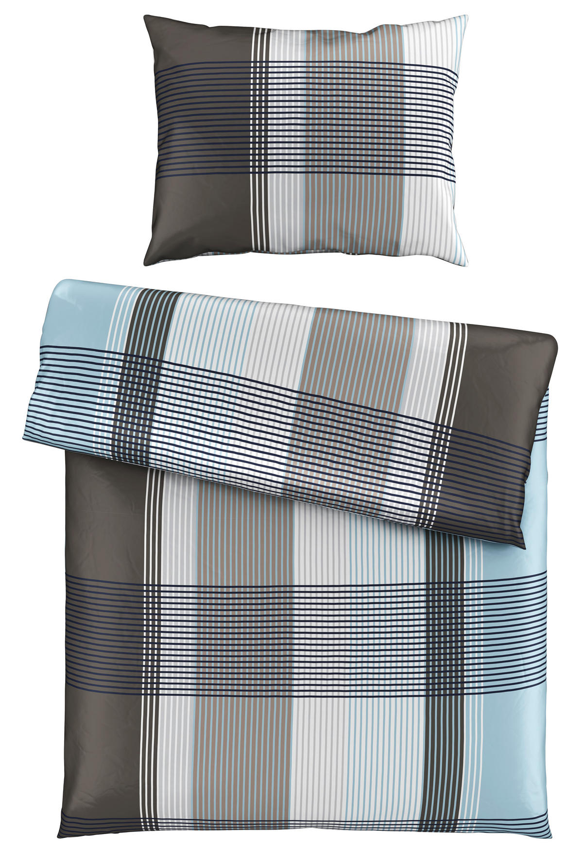 POSTELJINA CHECKERS 140/200 cm saten plava, siva  - siva/plava, Konvencionalno, tekstil (140/200cm) - Boxxx
