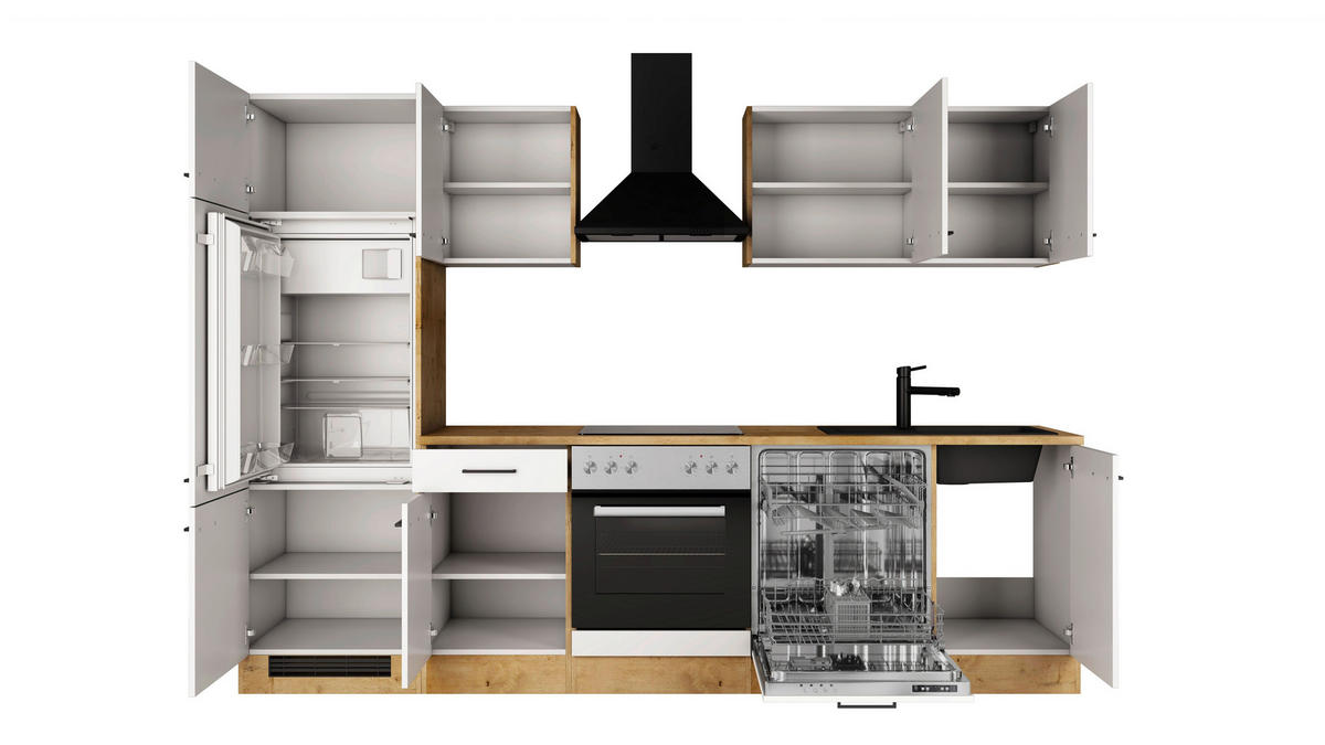 KÜCHENBLOCK 280 cm  in Eichefarben, Magnolie  - Eichefarben/Magnolie, Trend, Holzwerkstoff/Metall (280cm) - FlexWell