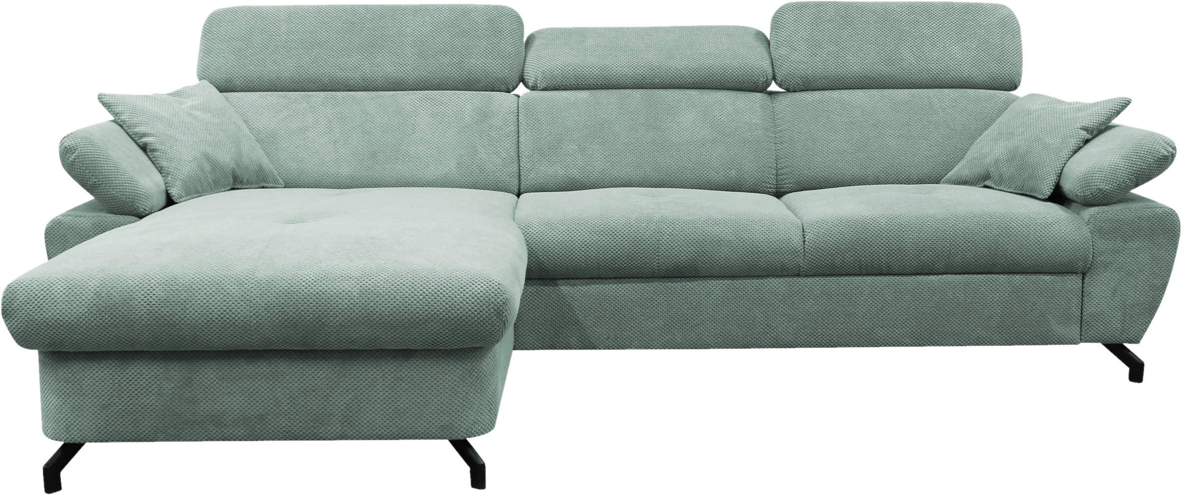 ECKSOFA OMEGA Mintgrün Chenille Zierkissen, Bettkasten  - Schwarz/Mintgrün, Design, Textil/Metall (186/280cm) - MID.YOU