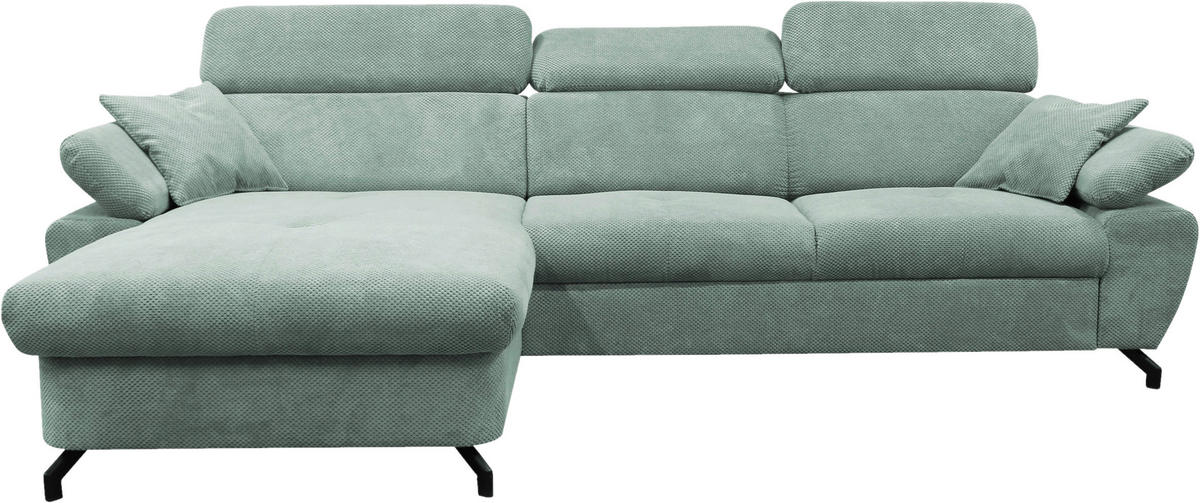 ECKSOFA OMEGA Mintgrün Chenille Zierkissen, Bettkasten  - Schwarz/Mintgrün, Design, Textil/Metall (186/280cm) - MID.YOU
