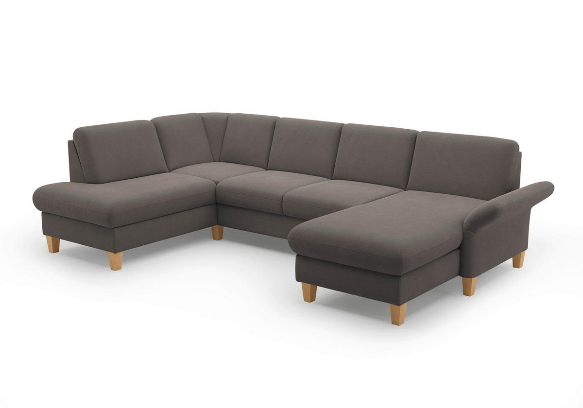 WOHNLANDSCHAFT Graphitfarben Flachgewebe  - Eichefarben/Graphitfarben, KONVENTIONELL, Holz/Textil (195/314/164cm) - Sit & More