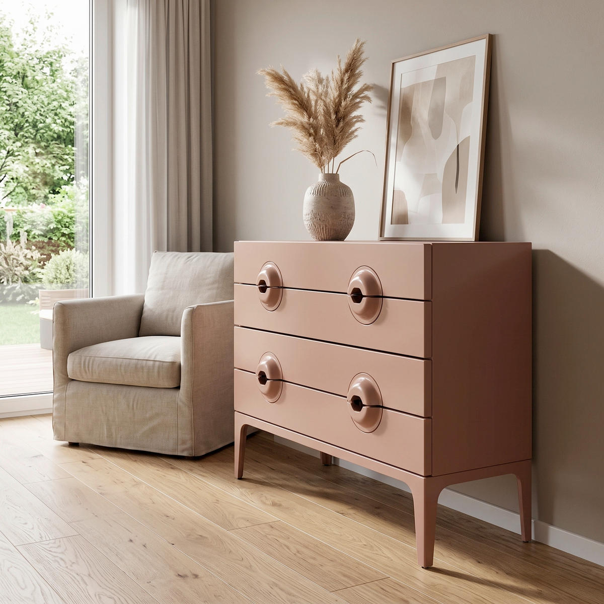 KOMMODE Merge, 110/89/44 cm, 4 Schublade(n)  - Altrosa, Design, Holz/Metall (110/89/44cm) - Livetastic