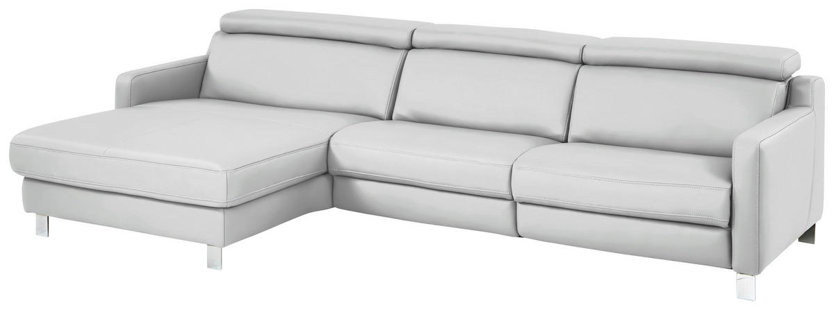 ECKSOFA in Echtleder Weiss  - Chromfarben/Weiss, Design, Leder/Metall (176/291cm) - Valdera