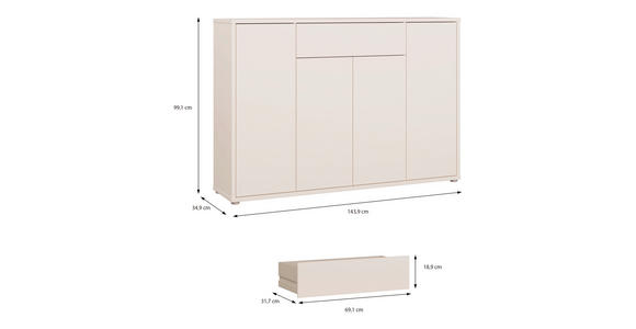 SCHUHSCHRANK  in 143,9/99,1/34,9 cm  - Sandfarben/Grau, MODERN, Holzwerkstoff/Kunststoff (143,9/99,1/34,9cm) - Carryhome