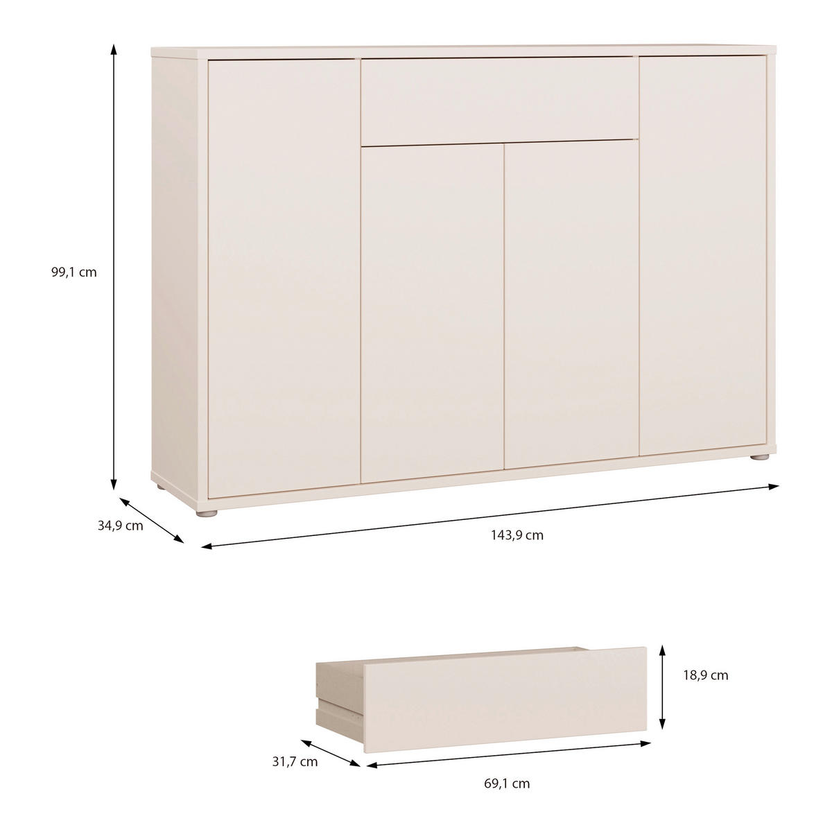SCHUHSCHRANK Sandfarben  - Sandfarben/Grau, MODERN, Holzwerkstoff/Kunststoff (143,9/99,1/34,9cm) - Carryhome
