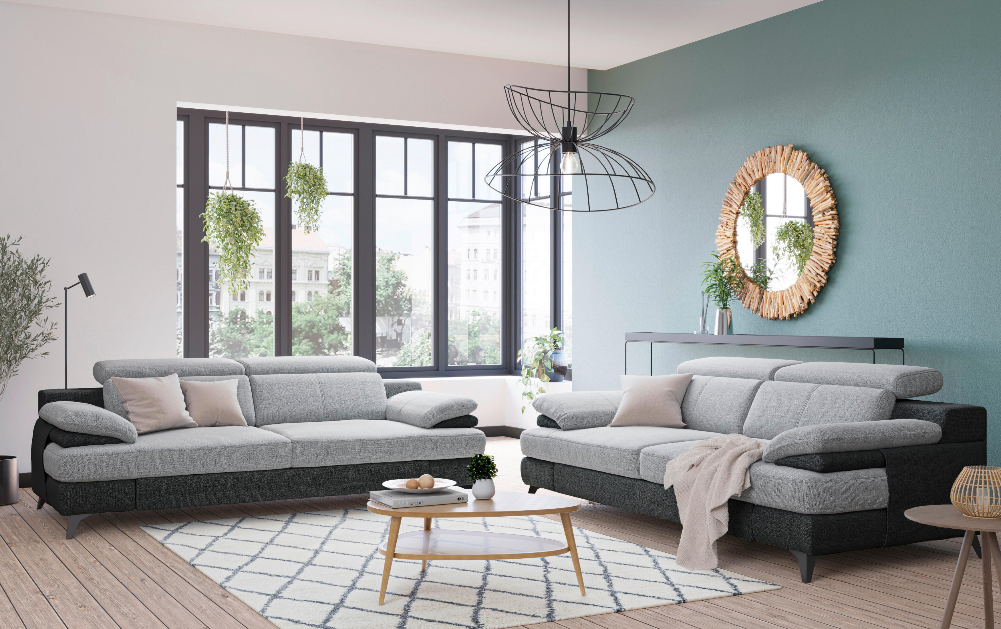 3-SITZER-SOFA in Chenille Graphitfarben, Silberfarben  - Silberfarben/Schwarz, Design, Textil/Metall (225/80/104cm) - Livetastic