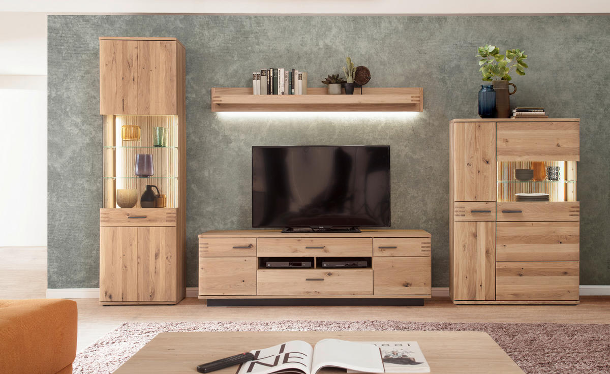 VITRINE  in furniert, massiv Balkeneiche Eichefarben - Eichefarben/Anthrazit, Design, Glas/Holz (60/208/37cm) - Livetastic