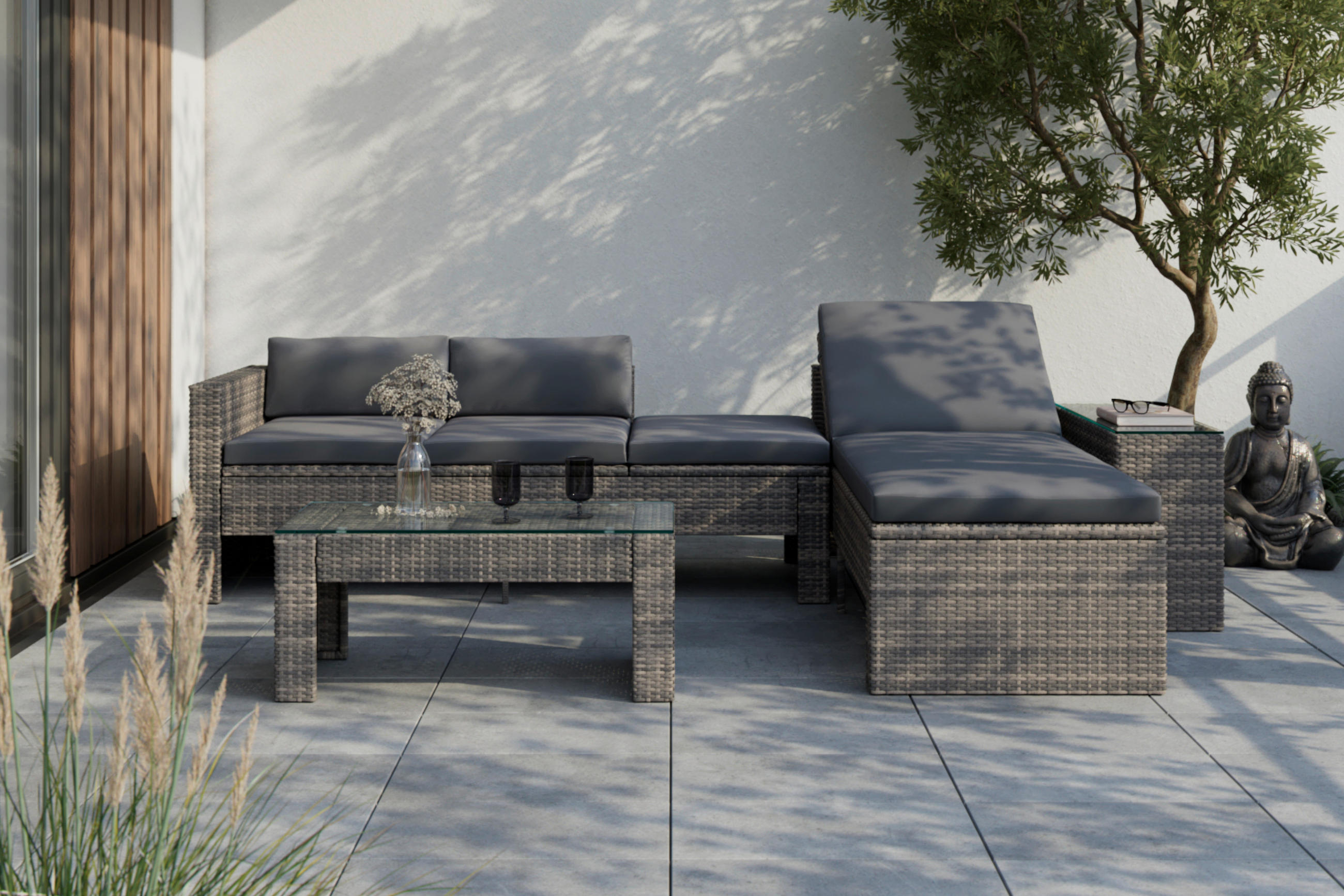 LOUNGEGARNITUR   192/65/82 cm Eisen  - Blaugrau/Grau, MODERN, Metall (192/65/82cm) - Ambia Garden