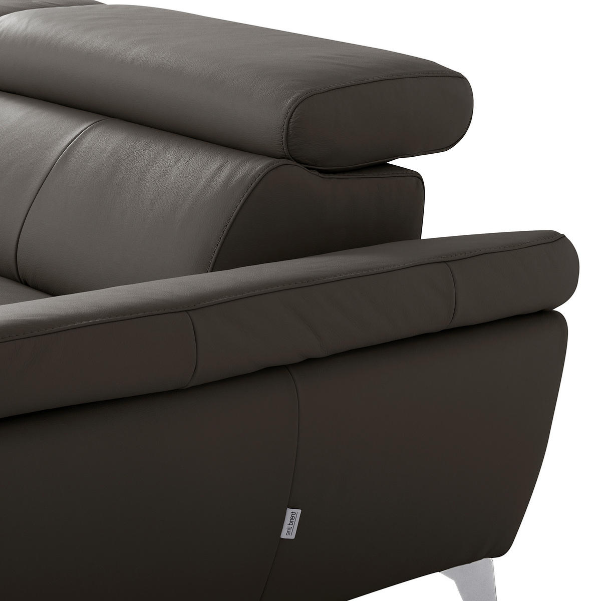 ECKSOFA Lederlook Echtleder Dunkelbraun  - Chromfarben/Dunkelbraun, Design, Leder/Textil (252/179cm) - Livetastic