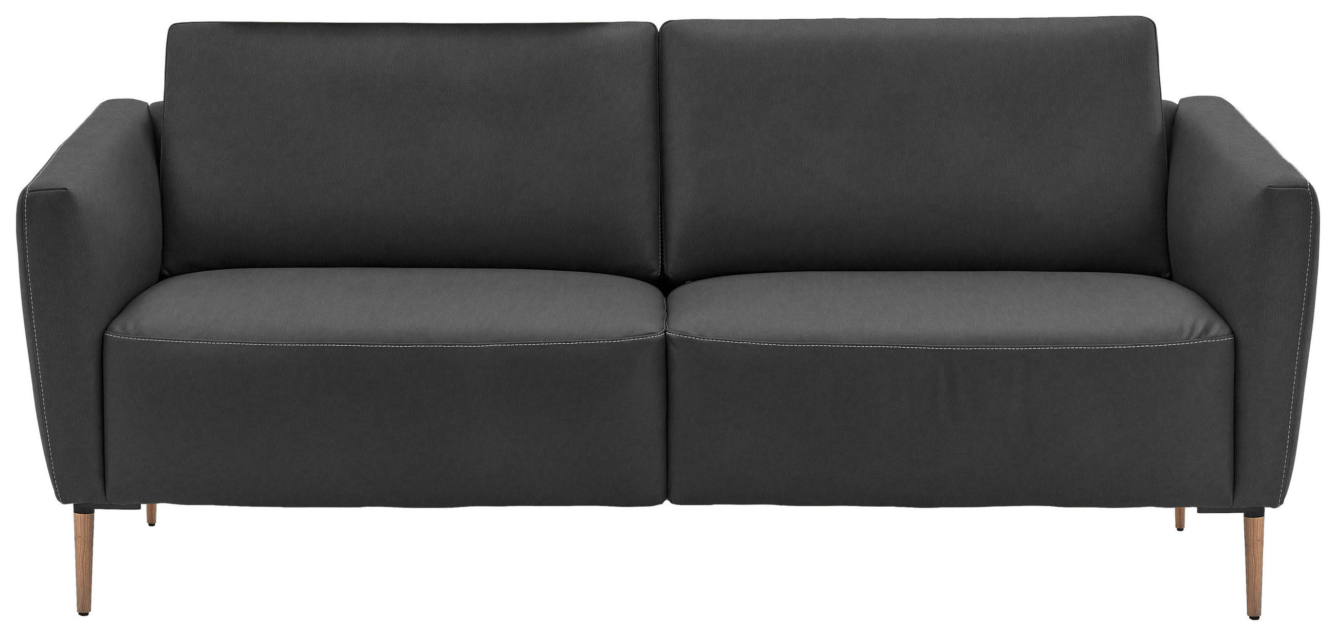 2-SITZER-SOFA  in Echtleder Anthrazit   - Eichefarben/Anthrazit, Natur, Leder/Holz (207/86/87cm) - Valnatura