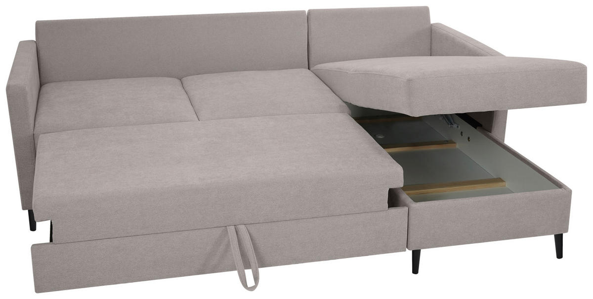 ECKSOFA Hellbraun Chenille  - Hellbraun/Schwarz, KONVENTIONELL, Holz/Textil (159/221cm) - Carryhome